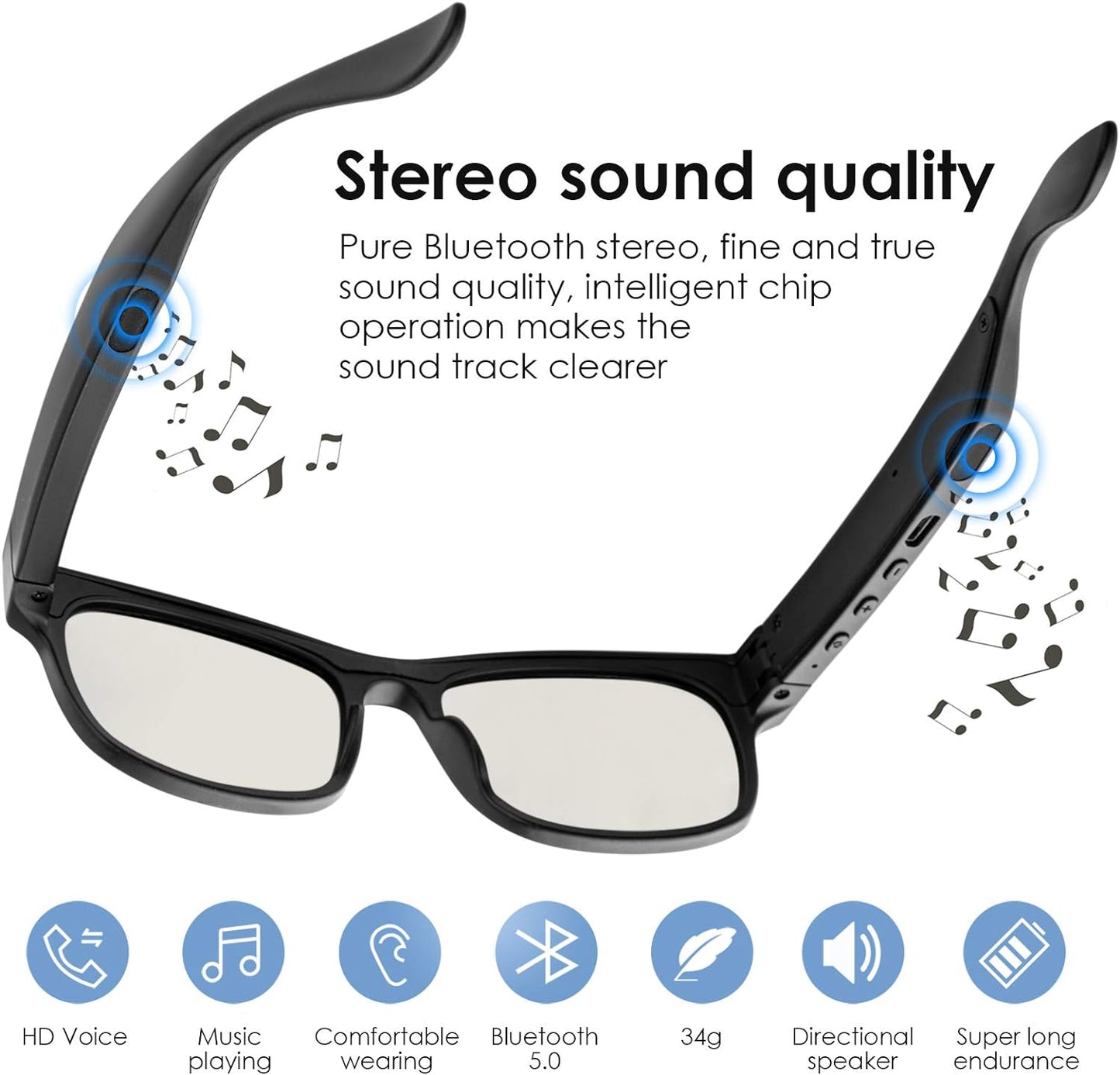 Smart Audio Glasses with Wireless Bluetooth, Polarized Lenses, and IPX4 Waterproof Rating