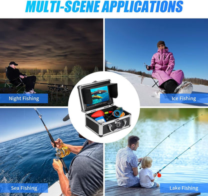 Underwater Fishing Camera, Portable Video Fish Finder Camera 7 Inch LCD Monitor 1000TVL with Depth Temperature Display, 12PCS IR Infrared LED 15M/50FT Cable Fishing Camera for Ice Lake Boat Fishing