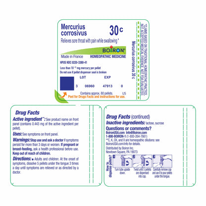 Mercurius Corrosivus 30C, Homeopathic Medicine for Sore Throat with Pain While Swallowing, 80 Pellets
