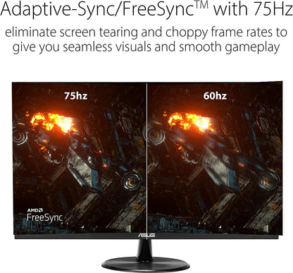 VP279HE 27-Inch Full HD Monitor, 1080P, 75Hz, IPS Technology, Adaptive-Sync/Freesync, Eye Care Features, HDMI and VGA Connectivity, Frameless Design, Low Blue Light, Flicker-Free, VESA Mount Compatible