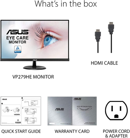 VP279HE 27-Inch Full HD Monitor, 1080P, 75Hz, IPS Technology, Adaptive-Sync/Freesync, Eye Care Features, HDMI and VGA Connectivity, Frameless Design, Low Blue Light, Flicker-Free, VESA Mount Compatible