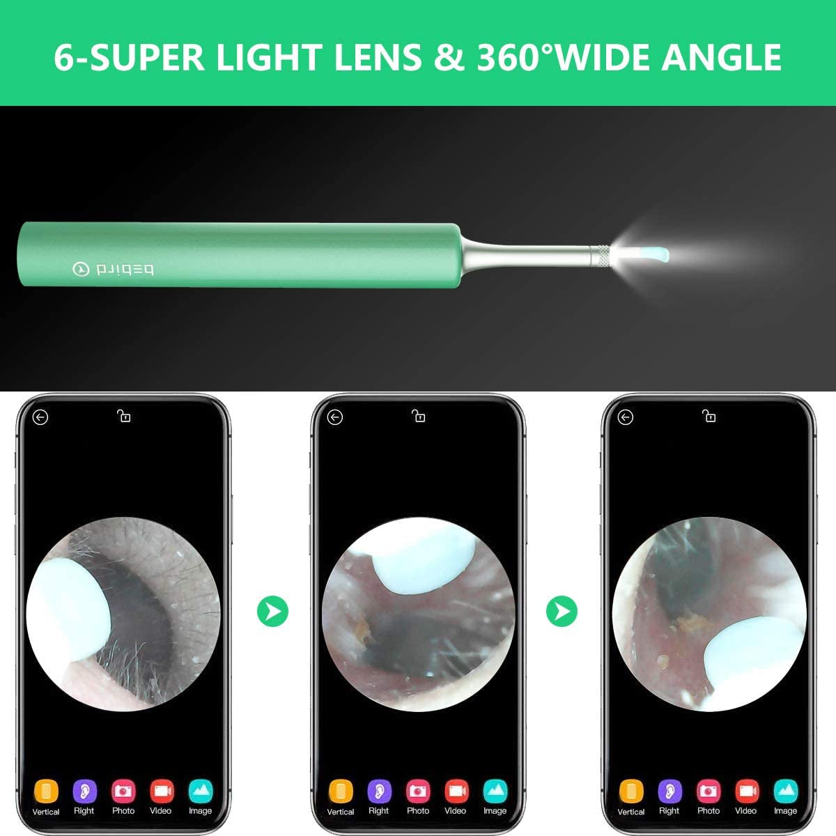 Wireless Ear Wax Removal Endoscope with 1080P FHD Camera and 6 LED Lights, Compatible with iPhone, iPad, and Android Devices (Blue)