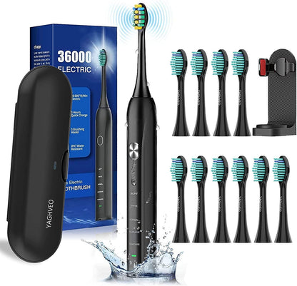 Advanced Sonic Electric Toothbrush for Adults with 10 Replacement Heads, Travel Case, Soft Bristles, IPX7 Waterproof Rating, Smart Timer, and Battery Operated Design