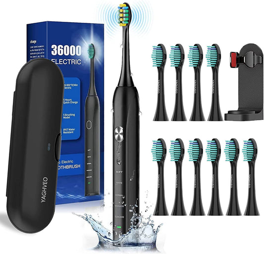 Advanced Sonic Electric Toothbrush for Adults with 10 Replacement Heads, Travel Case, Soft Bristles, IPX7 Waterproof Rating, Smart Timer, and Battery Operated Design