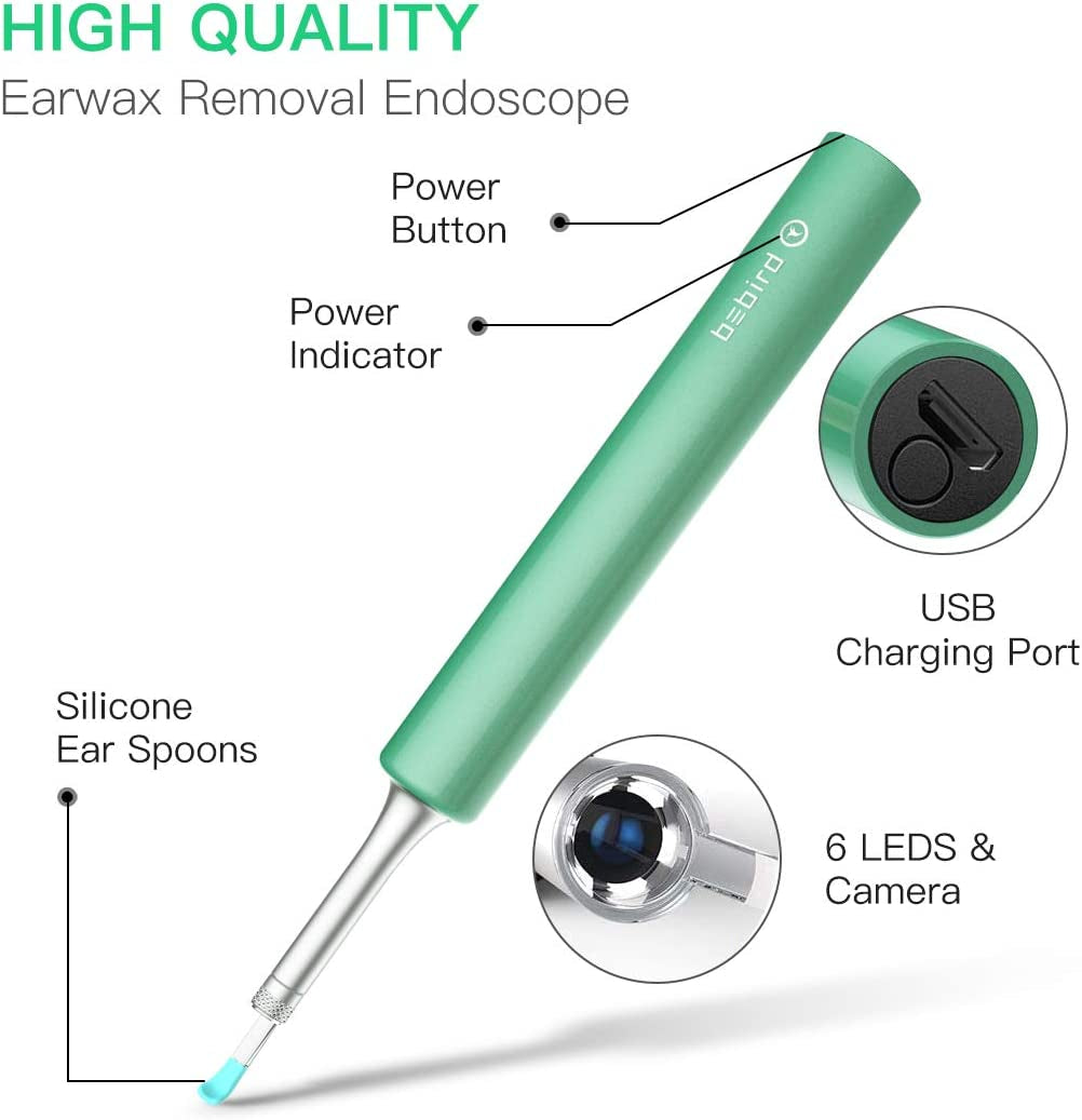 Wireless Ear Wax Removal Endoscope with 1080P FHD Camera and 6 LED Lights, Compatible with iPhone, iPad, and Android Devices (Blue)
