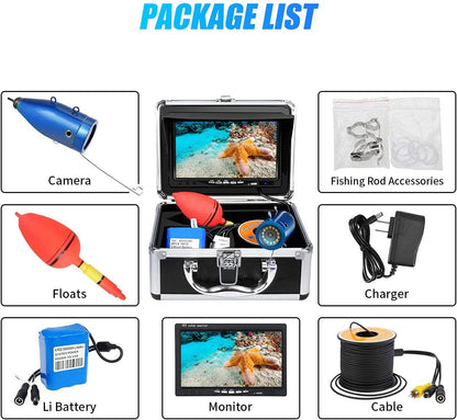 Underwater Fishing Camera, Portable Video Fish Finder Camera 7 Inch LCD Monitor 1000TVL with Depth Temperature Display, 12PCS IR Infrared LED 15M/50FT Cable Fishing Camera for Ice Lake Boat Fishing