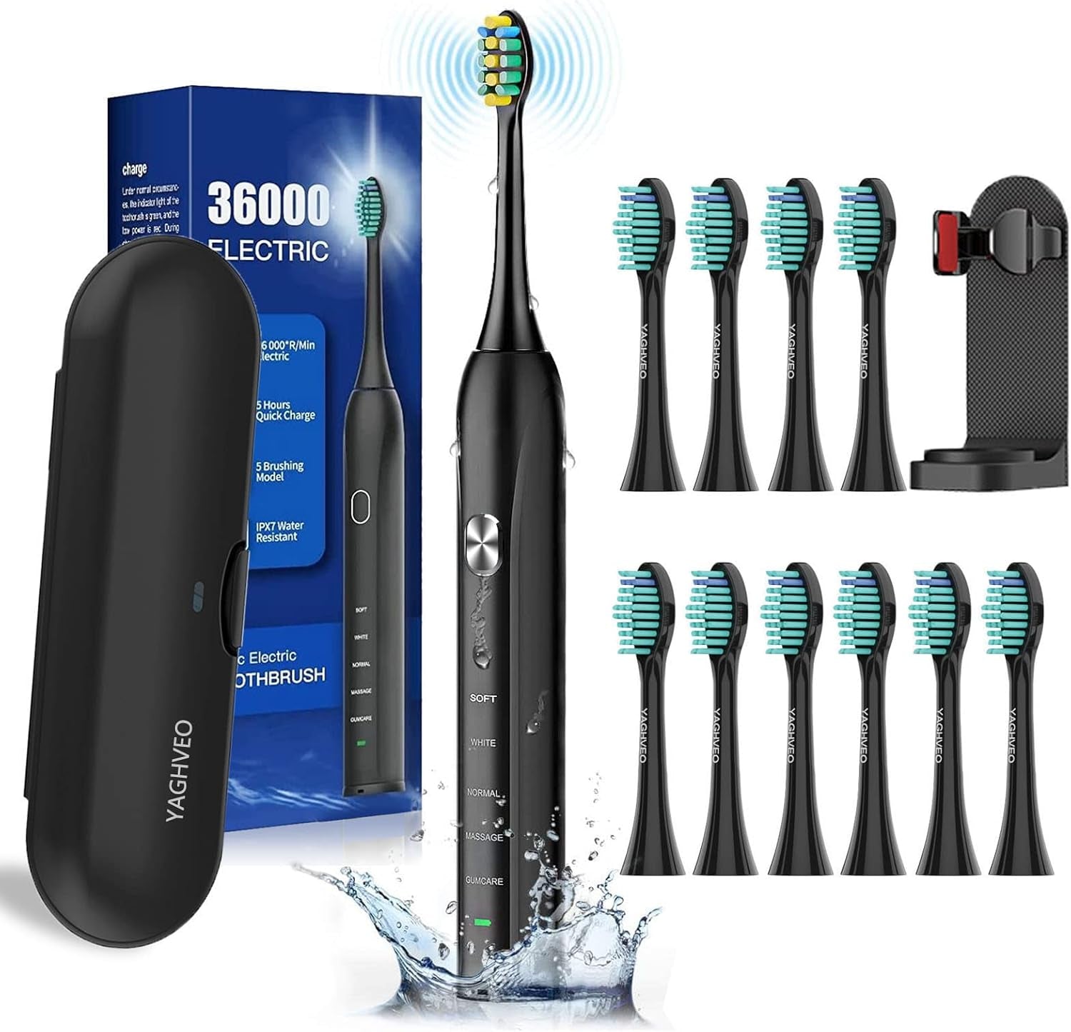 Advanced Sonic Electric Toothbrush for Adults with 10 Replacement Heads, Travel Case, Soft Bristles, IPX7 Waterproof Rating, Smart Timer, and Battery Operated Design