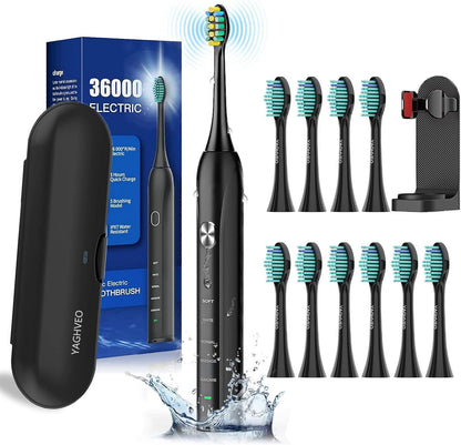 Advanced Sonic Electric Toothbrush for Adults with 10 Replacement Heads, Travel Case, Soft Bristles, IPX7 Waterproof Rating, Smart Timer, and Battery Operated Design
