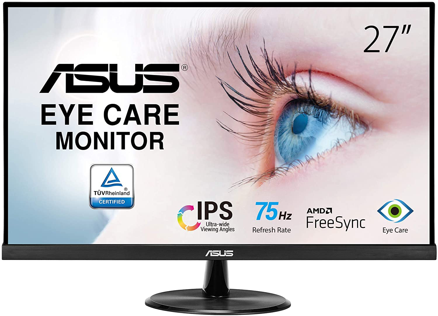 VP279HE 27-Inch Full HD Monitor, 1080P, 75Hz, IPS Technology, Adaptive-Sync/Freesync, Eye Care Features, HDMI and VGA Connectivity, Frameless Design, Low Blue Light, Flicker-Free, VESA Mount Compatible